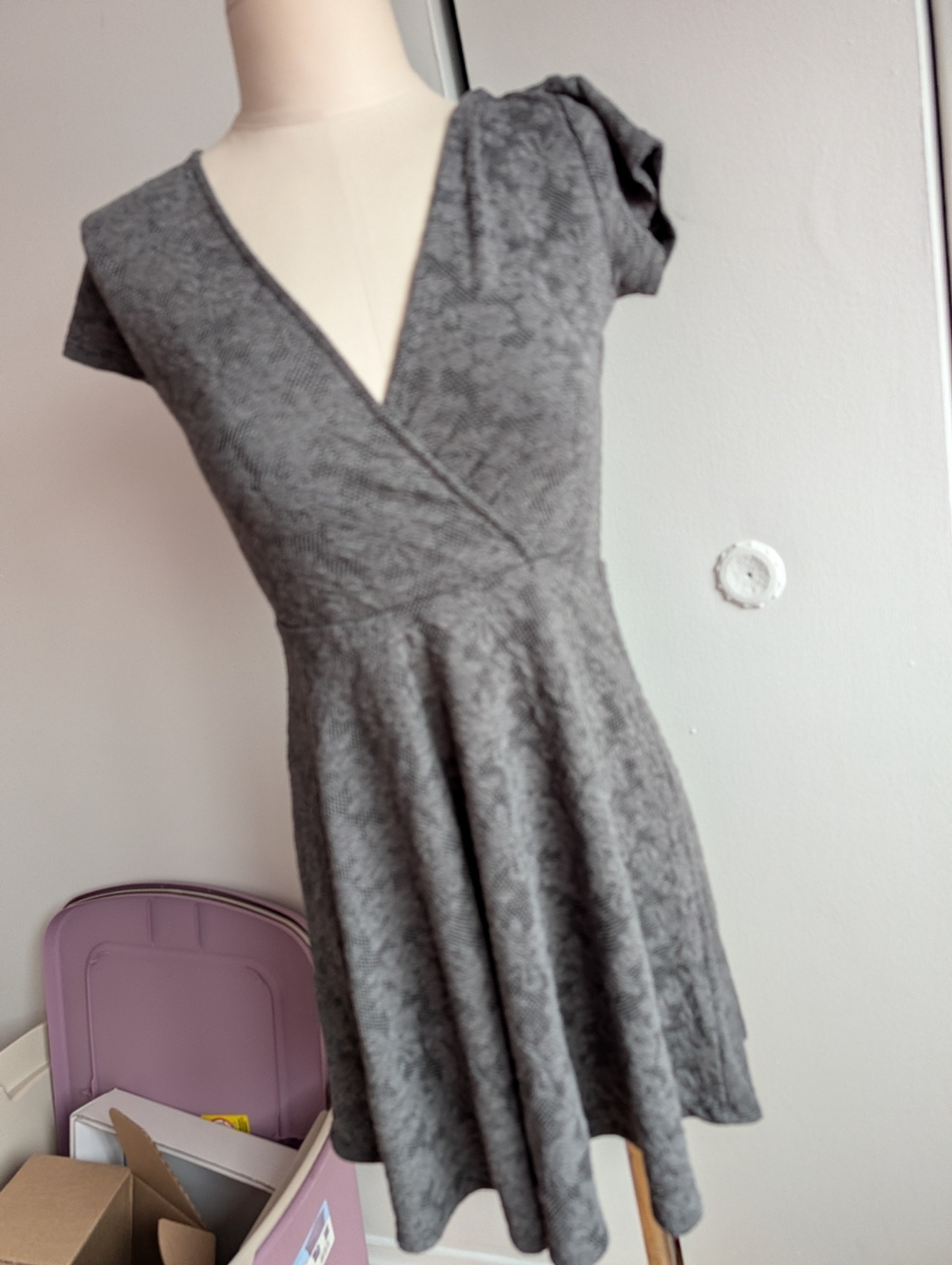 Heather Gray V-Neck Short Sleeve Skater Dress